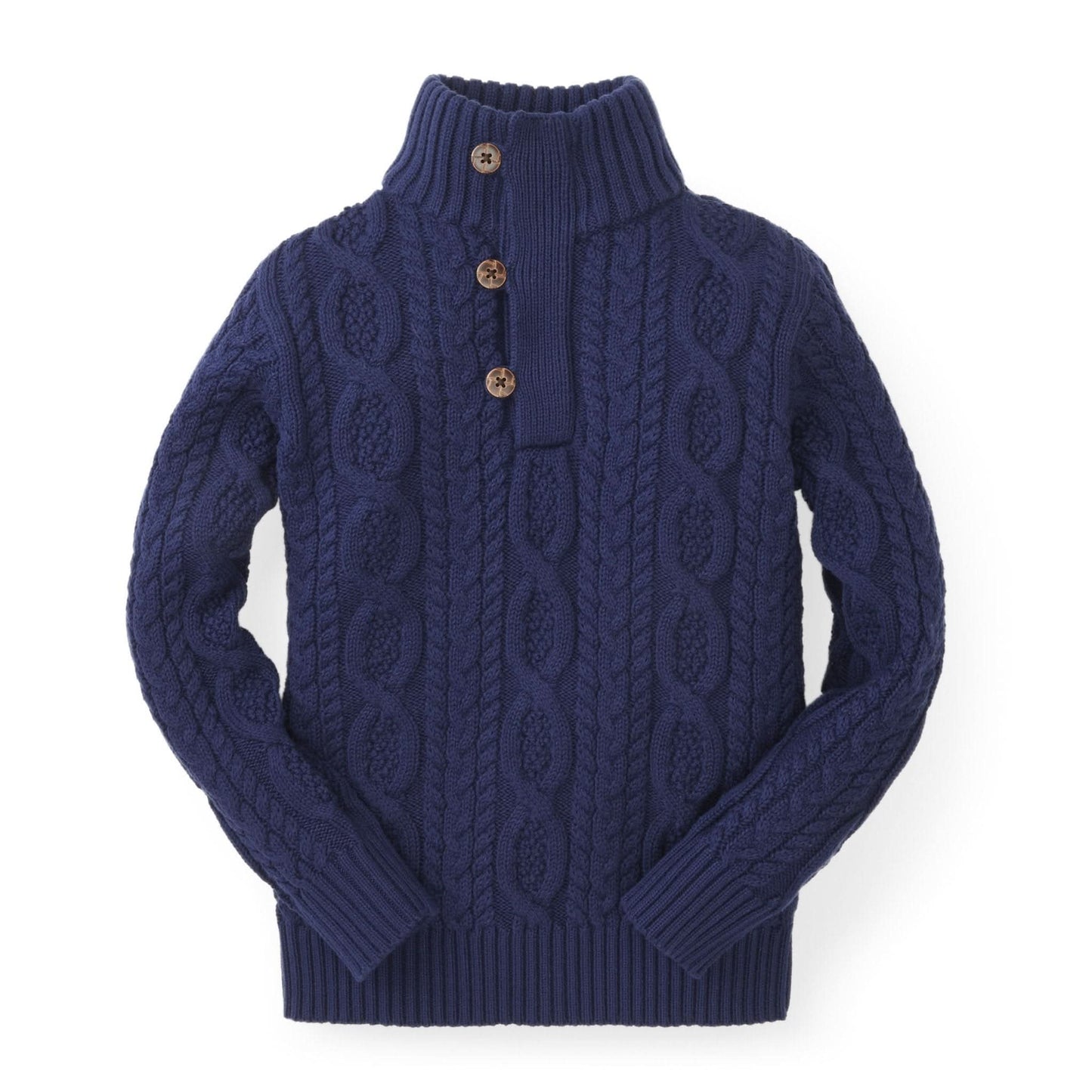 Mock Neck Cable Sweater with Buttons