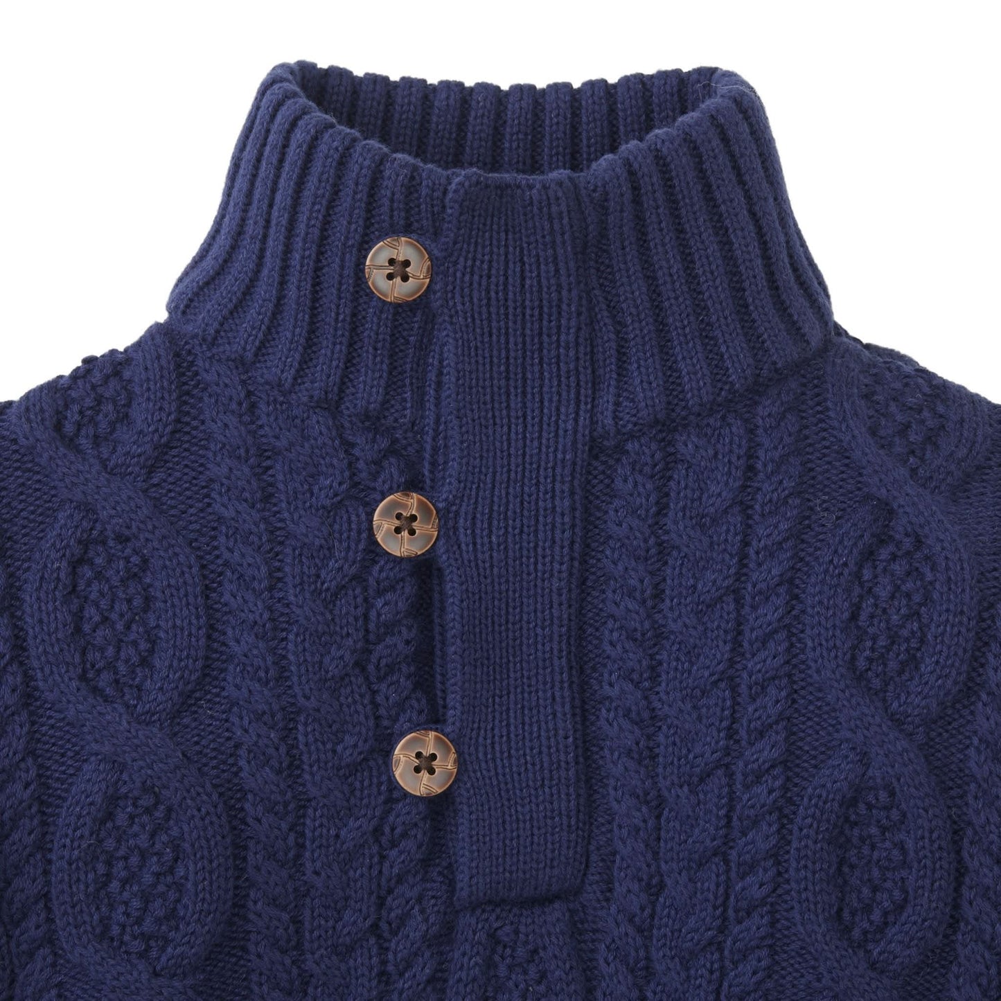 Mock Neck Cable Sweater with Buttons
