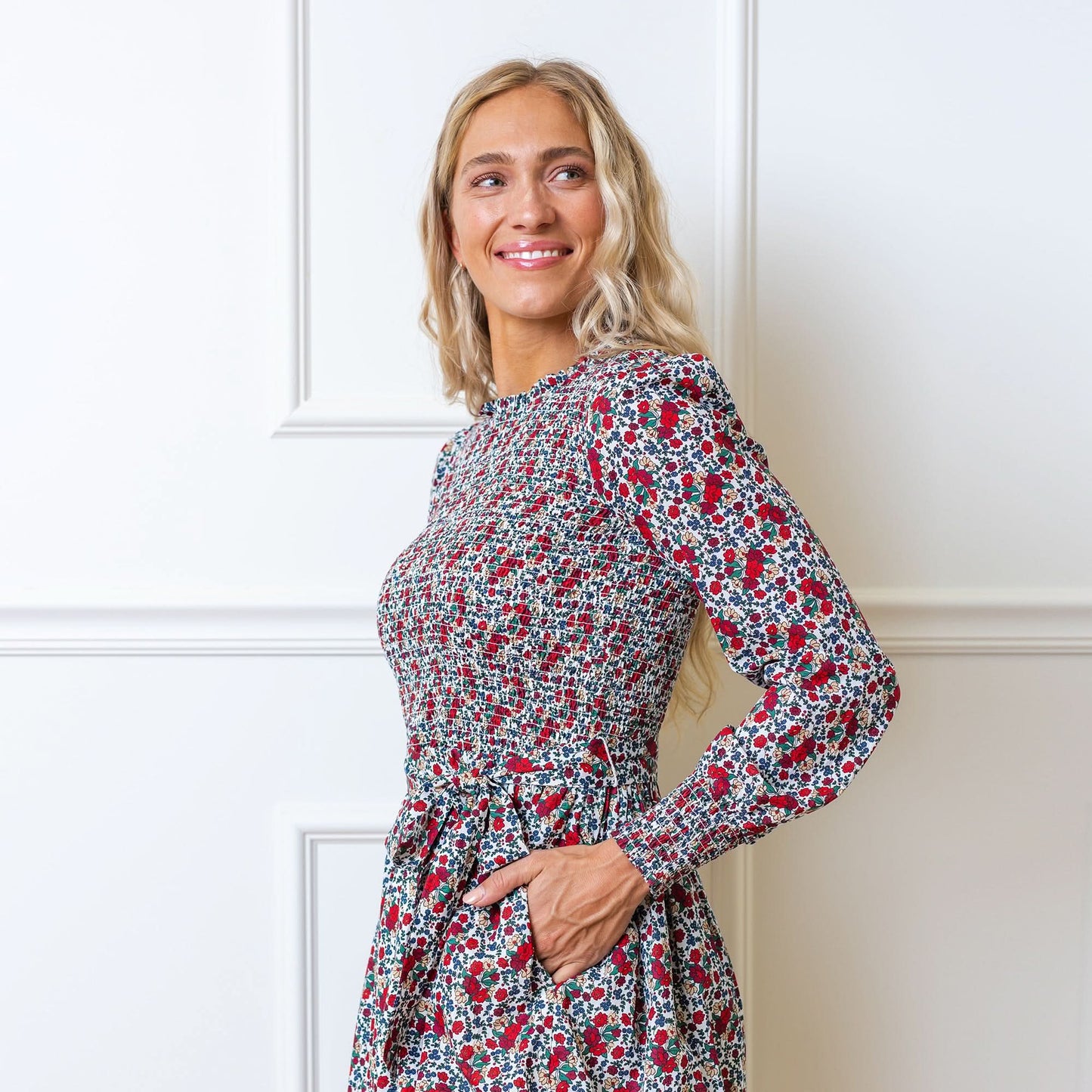 Smocked Ruffle Collar Dress