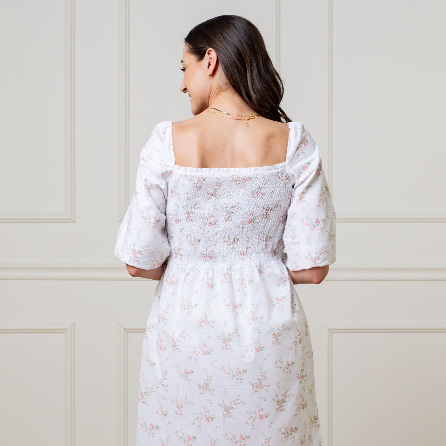 Smocked Bubble Sleeve Organic Dress