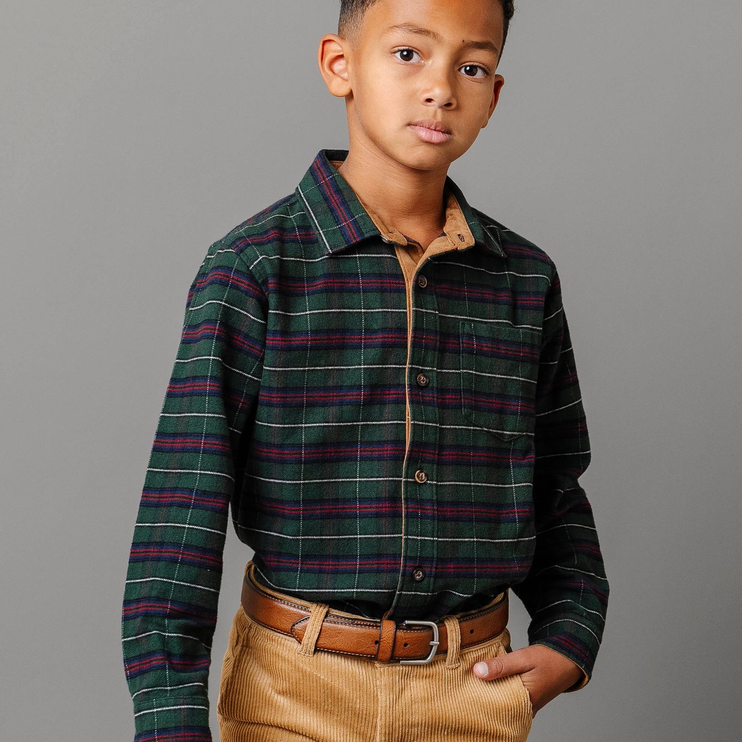 Organic Flannel Shirt with Suede