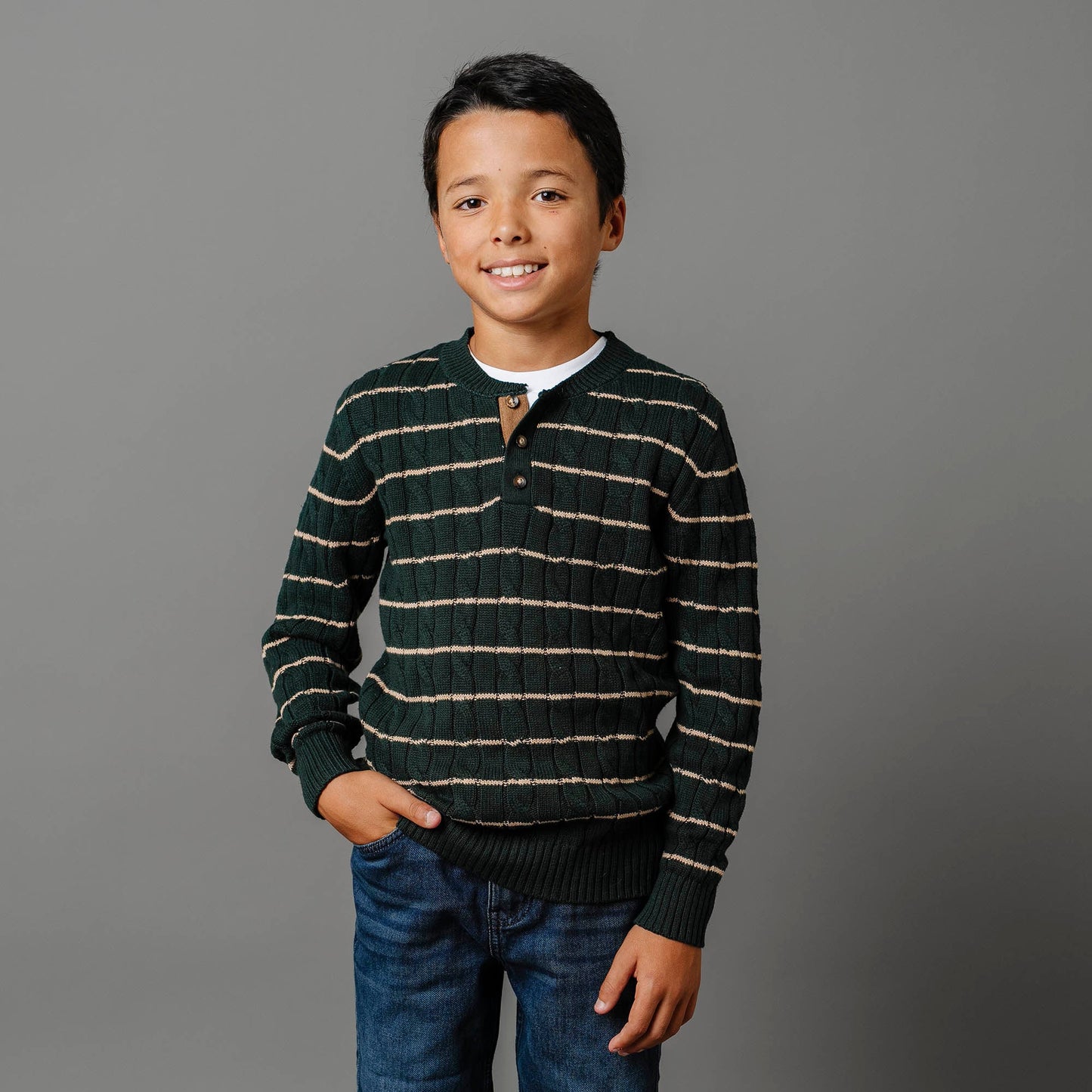 Organic Sweater Henley with Elbow Patches
