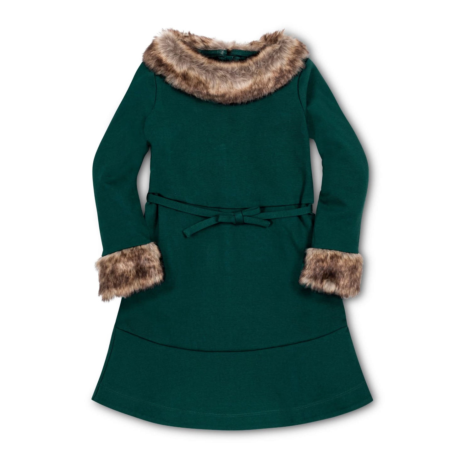 Long Sleeve Ponte Dress with Faux Fur - Baby
