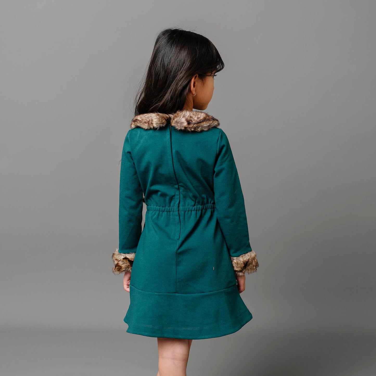 Long Sleeve Ponte Dress with Faux Fur - Baby