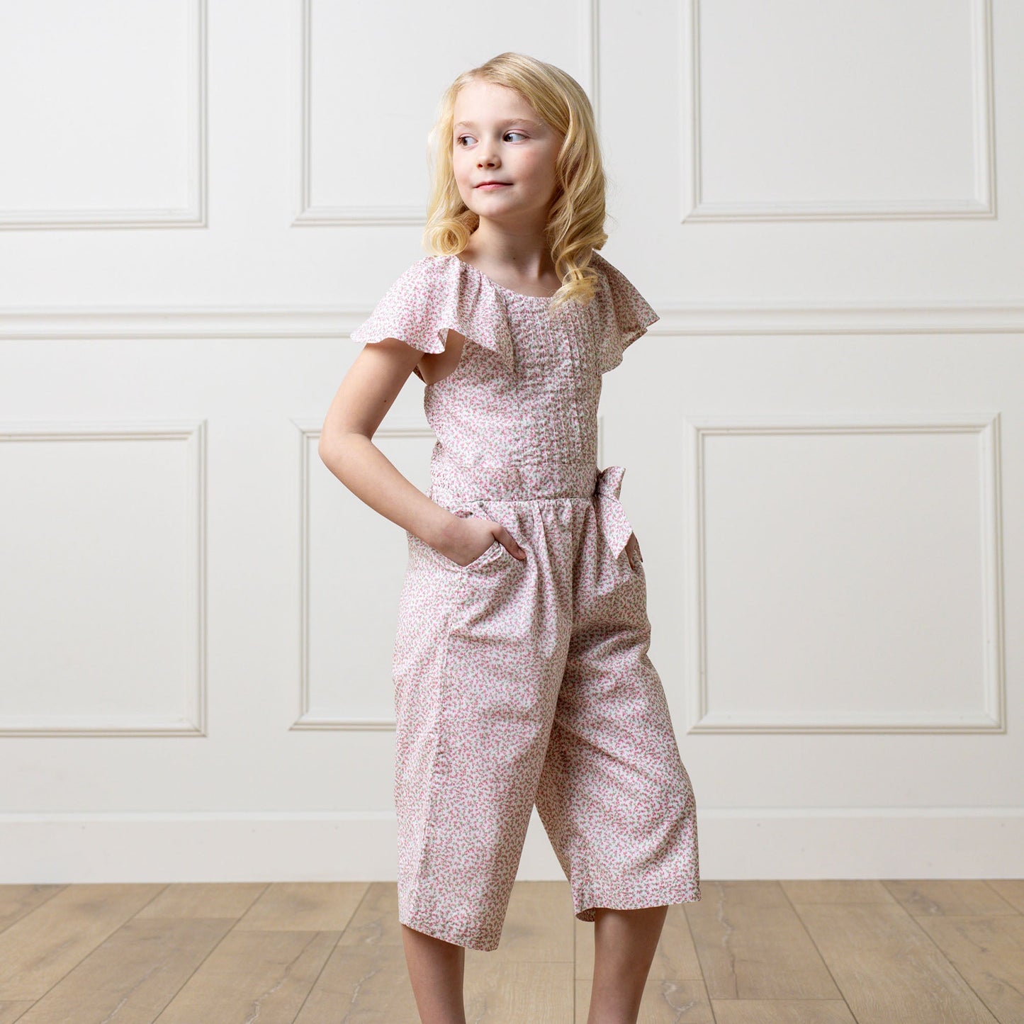 Organic Flutter Sleeve Pintuck Jumpsuit