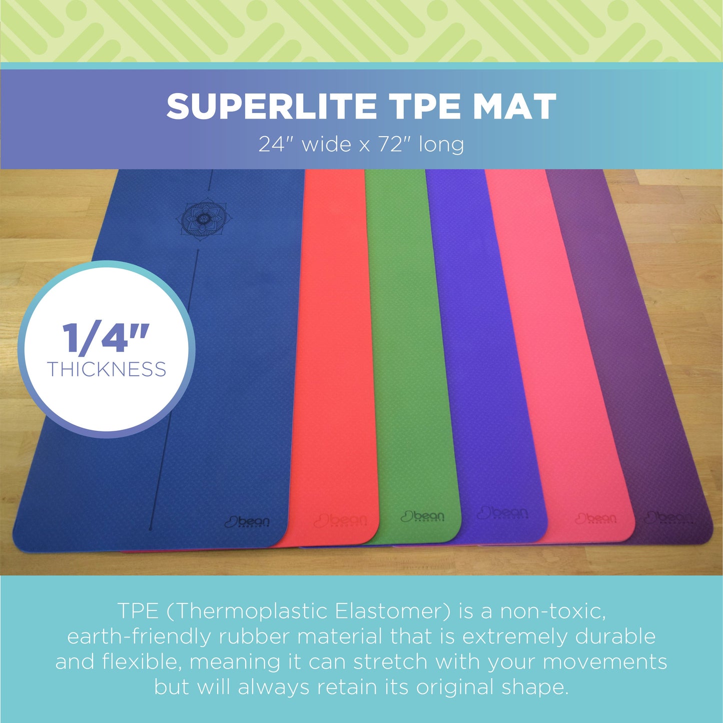 SuperLite TPE Yoga Mat - Laser Symmetry Line with Energy Centering Mandala, Extra Thick Cushioned Comfort and Textured Grip Surface