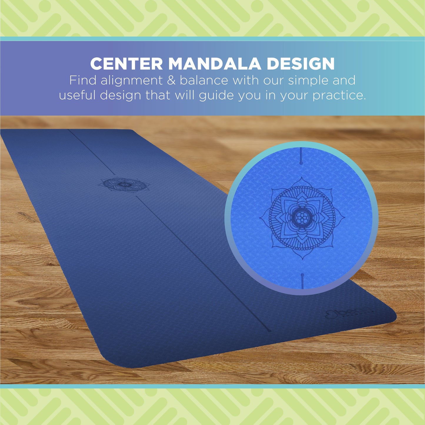SuperLite TPE Yoga Mat - Laser Symmetry Line with Energy Centering Mandala, Extra Thick Cushioned Comfort and Textured Grip Surface