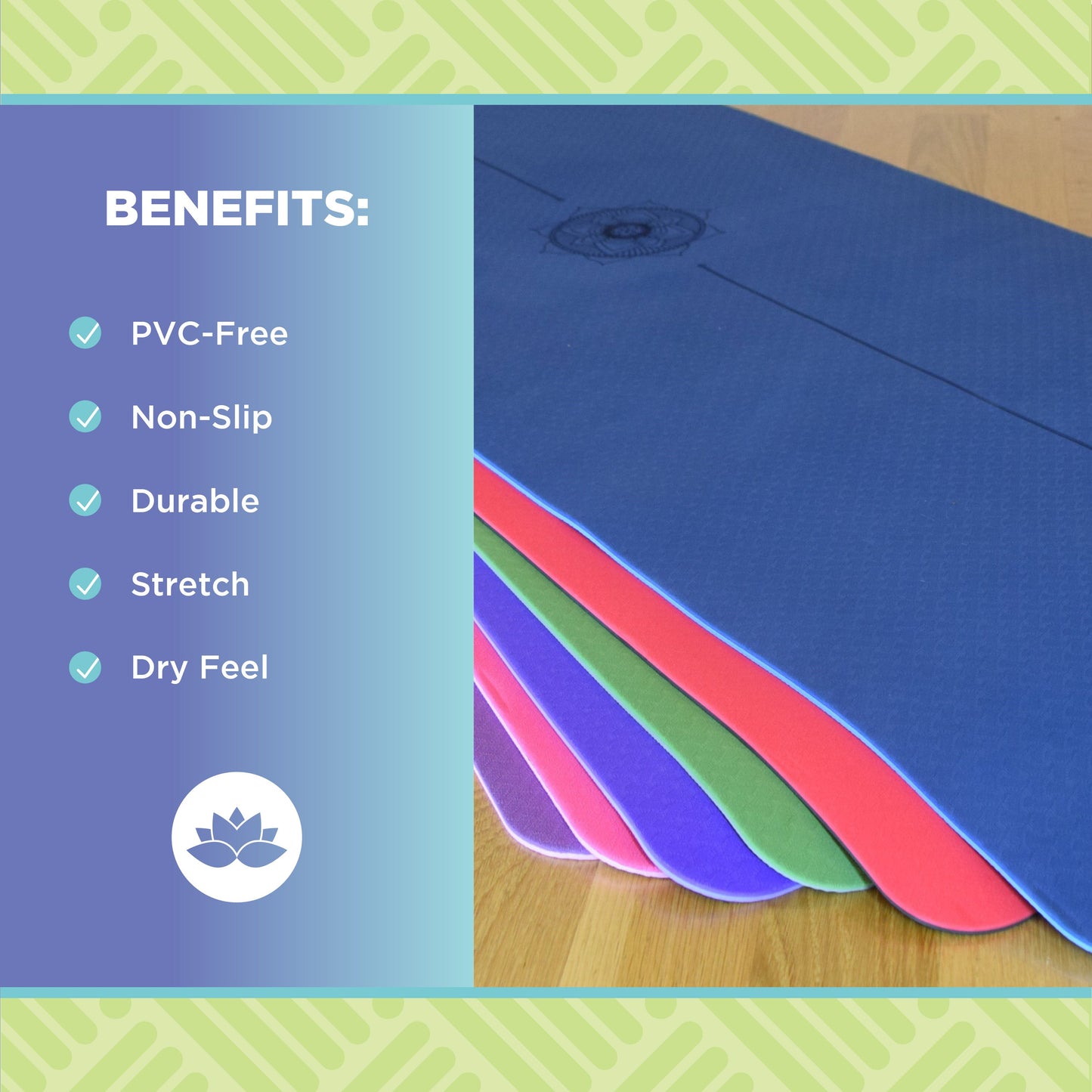 SuperLite TPE Yoga Mat - Laser Symmetry Line with Energy Centering Mandala, Extra Thick Cushioned Comfort and Textured Grip Surface