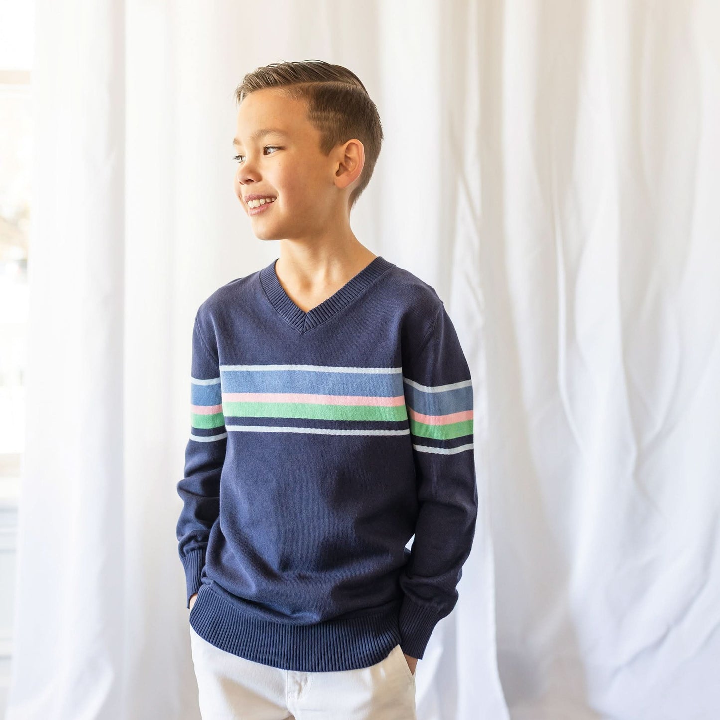 Fine Gauge Organic V-Neck Sweater - Baby