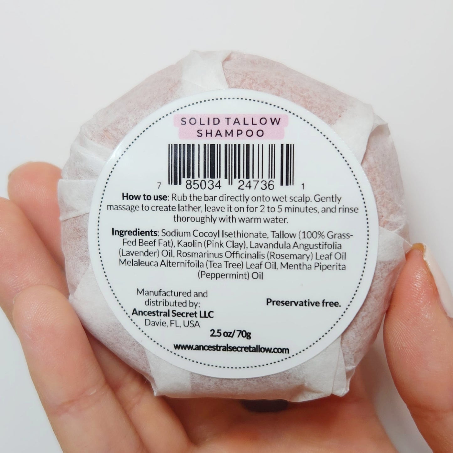 Tallow Shampoo Bar, All hair types. 2.5 oz
