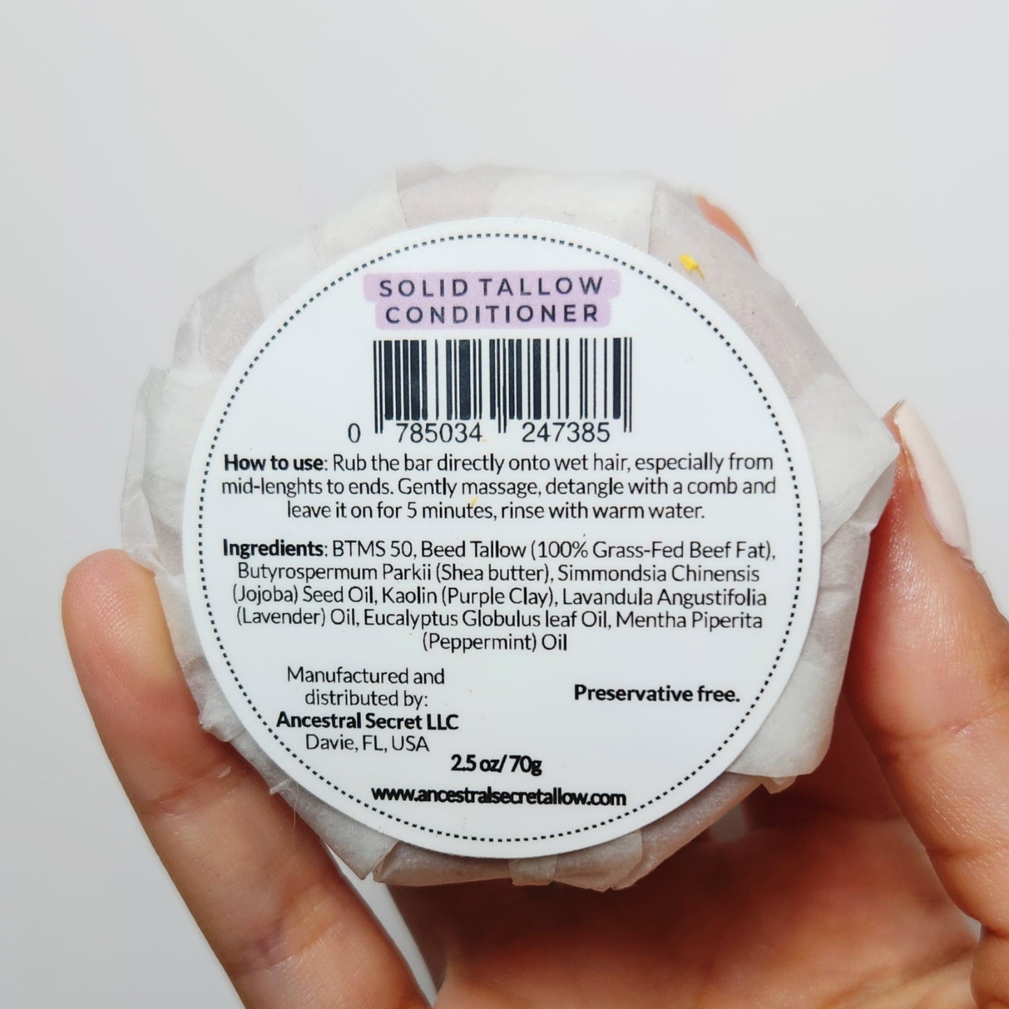 Tallow Conditioner Bar – Curly & Coily hair -- 2.5 oz