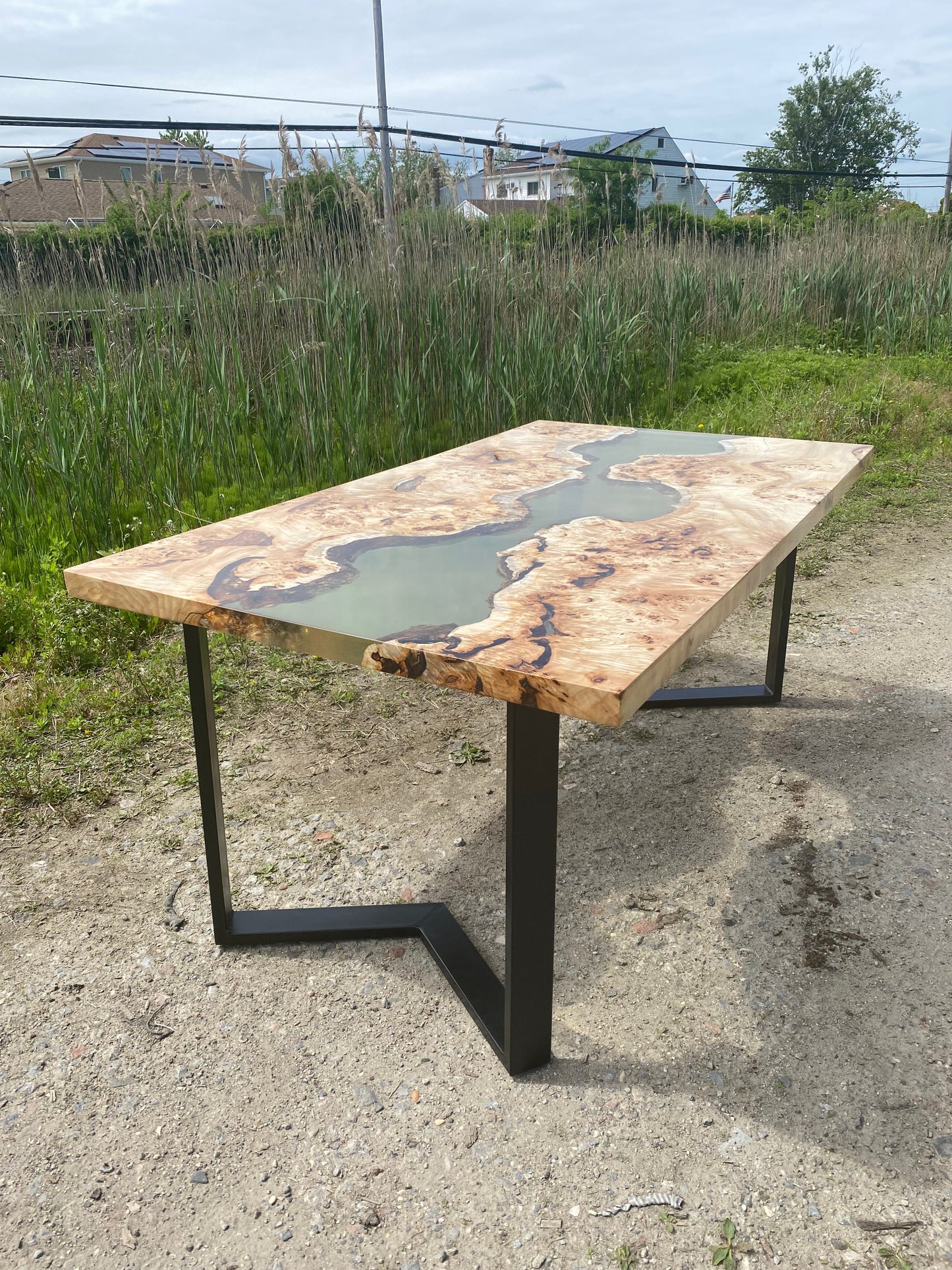 Live Edge Mapa Burl Epoxy River Table