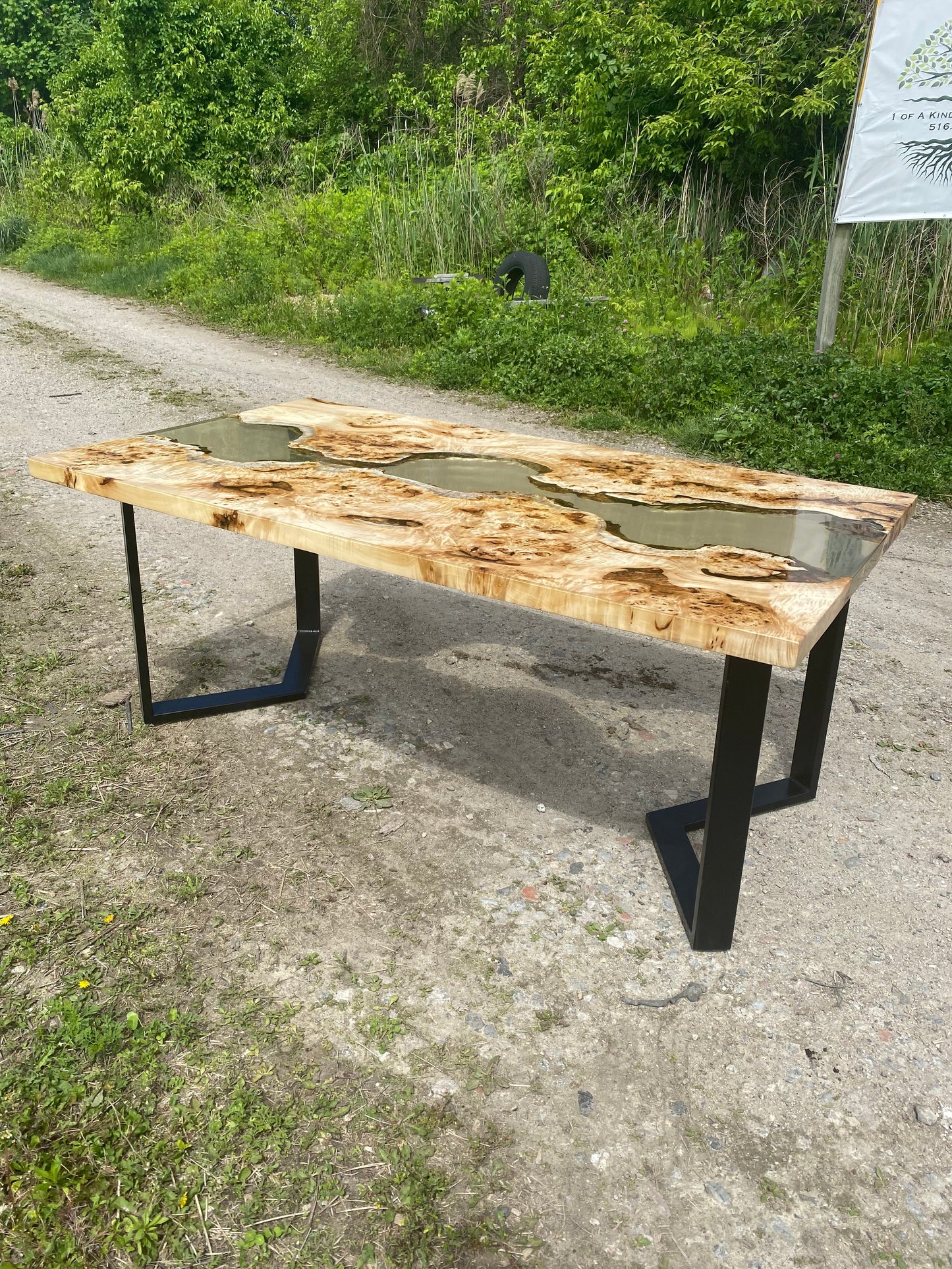 Live Edge Mapa Burl Epoxy River Table