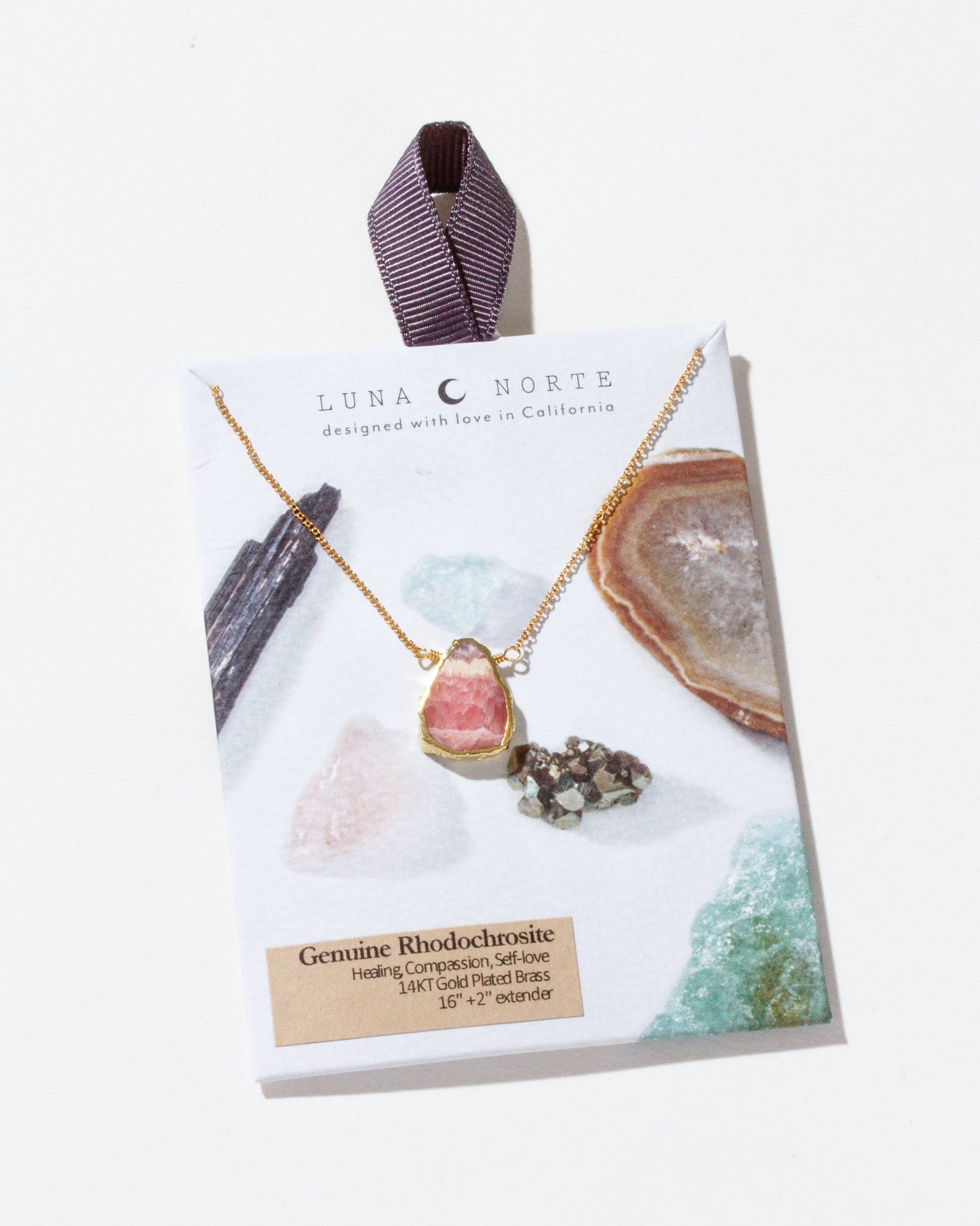 Earth, Wind and Fire Stone Necklace Gold- Rhodochrosite