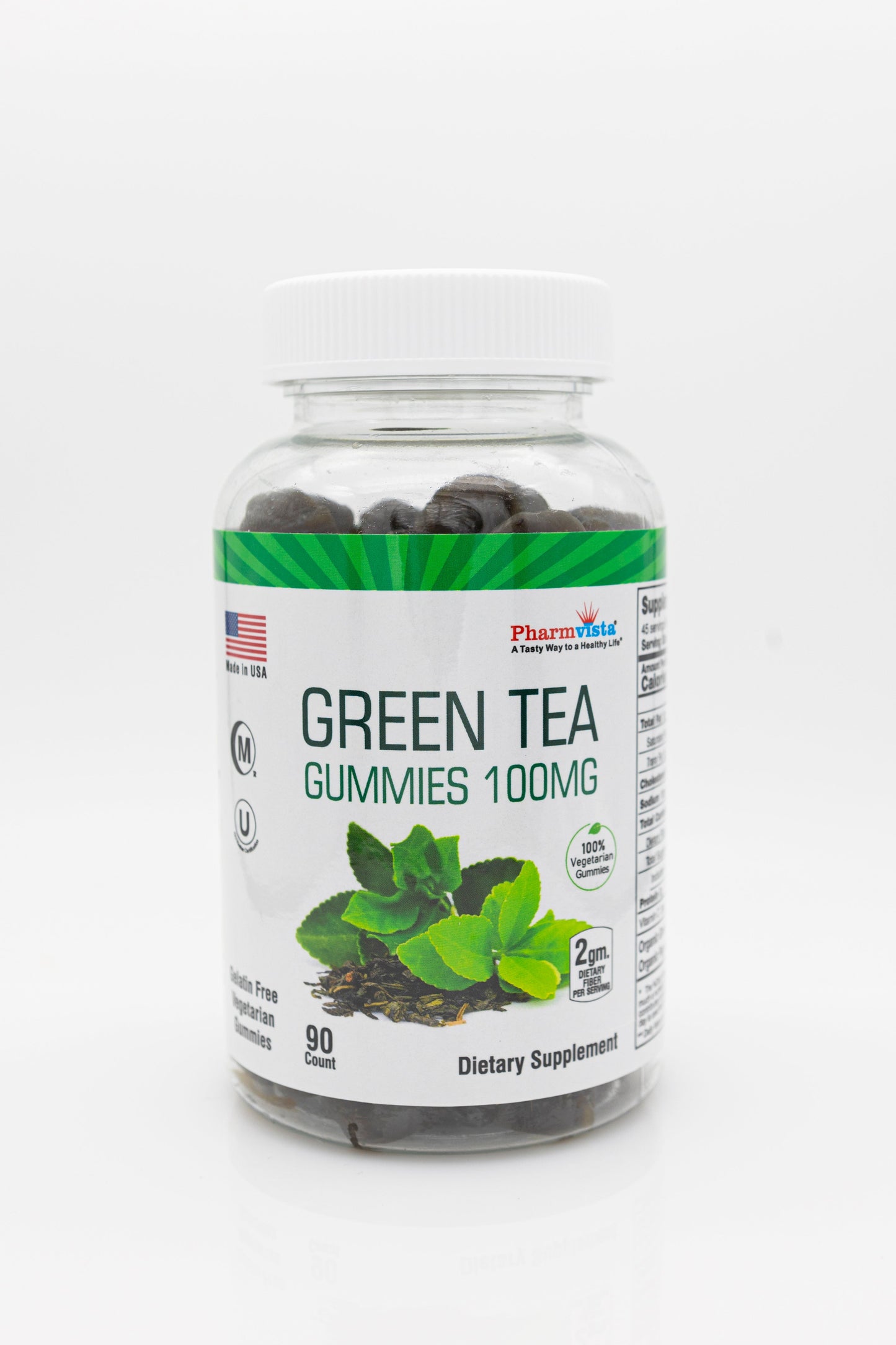 Green Tea & Peppermint Gummies 100mg - Gluten Free, Antioxidant/Caffeine/Mineral Rich Supplement - 90 Count