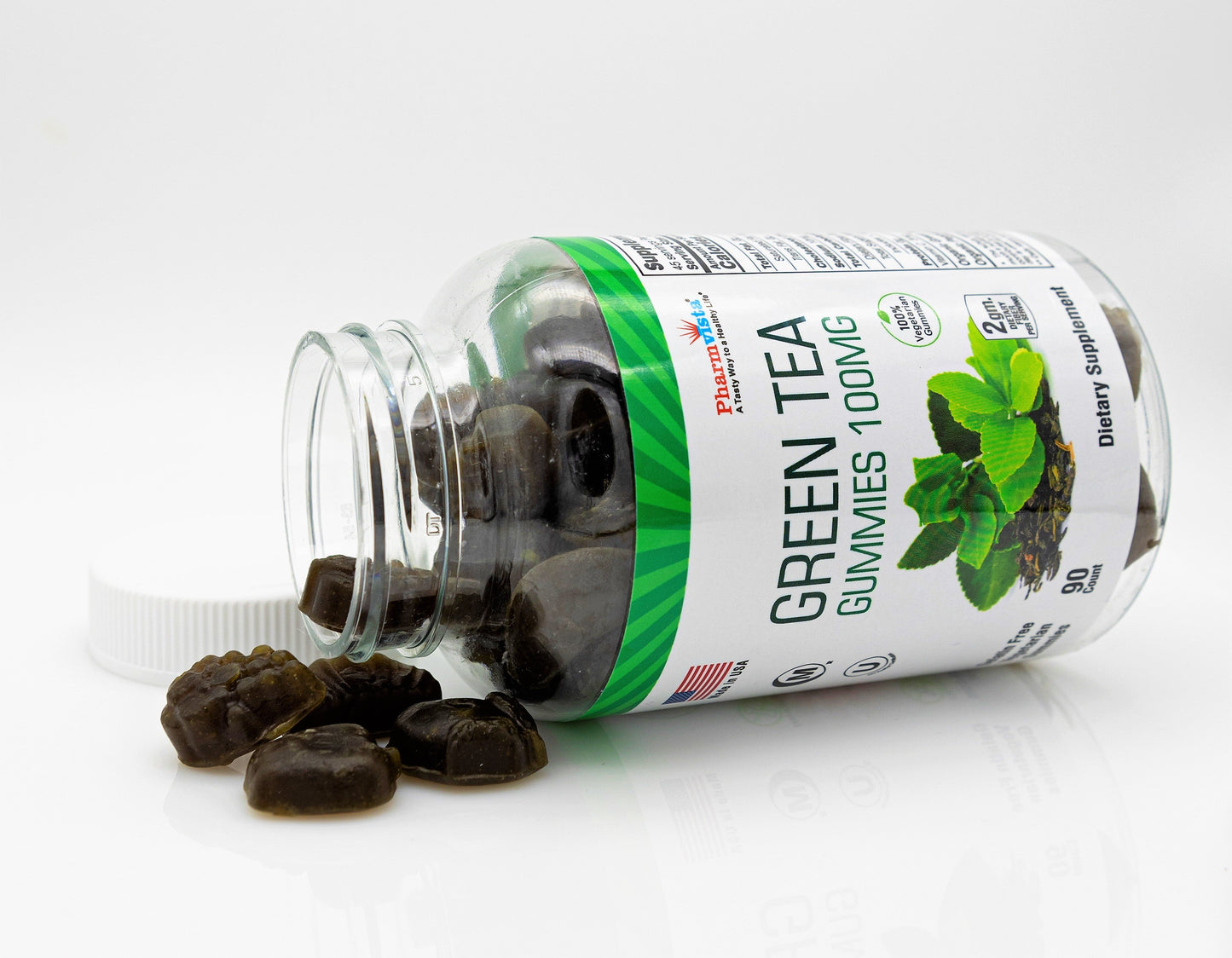 Green Tea & Peppermint Gummies 100mg - Gluten Free, Antioxidant/Caffeine/Mineral Rich Supplement - 90 Count