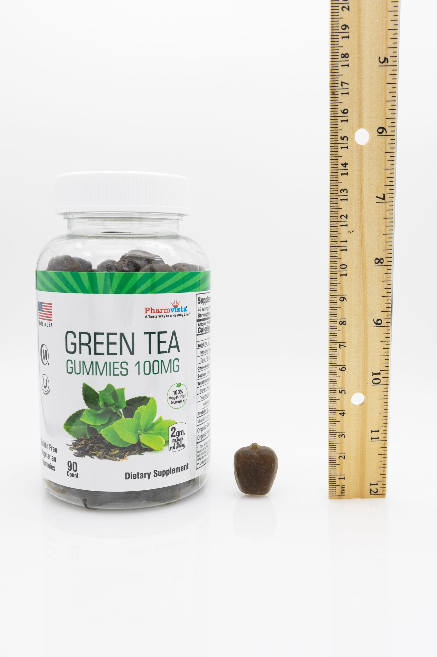 Green Tea & Peppermint Gummies 100mg - Gluten Free, Antioxidant/Caffeine/Mineral Rich Supplement - 90 Count