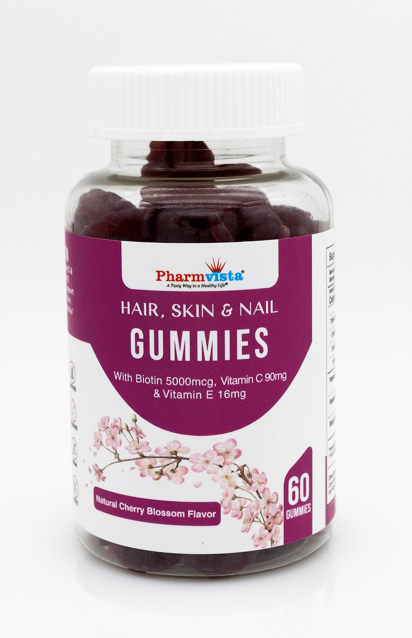 Hair Skin & Nail Gummies with Biotin, Vitamin C and E - Vegan, Gluten Free & Non-GMO Ingredients - 60 Count