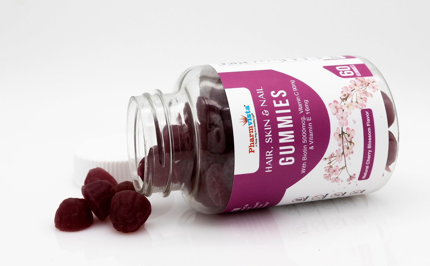 Hair Skin & Nail Gummies with Biotin, Vitamin C and E - Vegan, Gluten Free & Non-GMO Ingredients - 60 Count