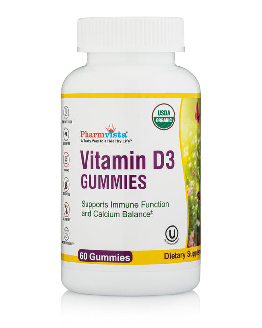 Organic Vitamin D3 1000IU Gummies - Sunshine vitamin, Gluten Free, Natural Cherry Flavor, Made in USA