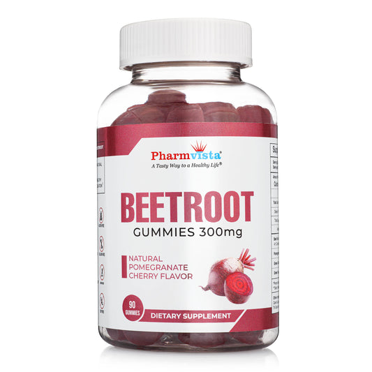 Pharmvista Beetroot Gummies 300mg - for Healthy Circulation Support * - Natural Mixed Fruit Flavor, Non-GMO, Vegan - 90 Count