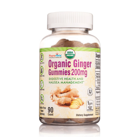 Organic Ginger Gummies 200mg - 90 count - Gelatin Free, Gluten Free, Vegan Gummies - Made in USA