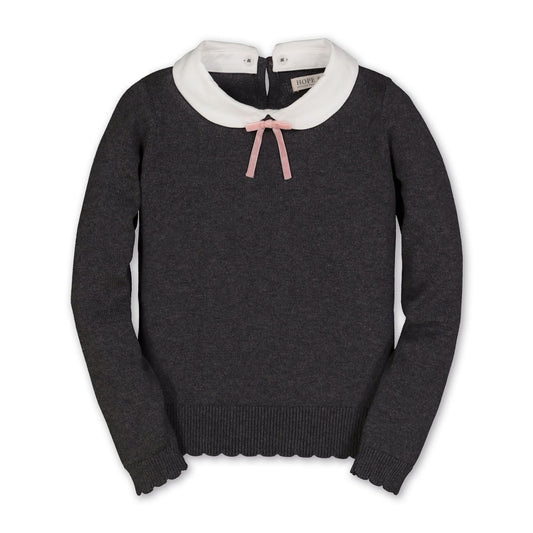 French Look Sweater with Collar and Bow