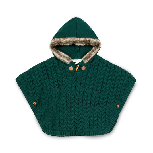 Sweater Cape with Faux Fur Hood