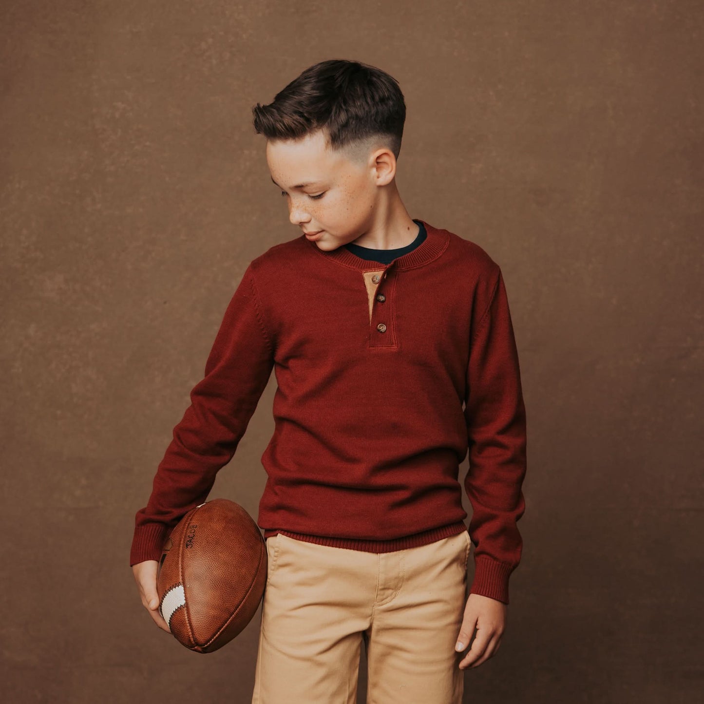 Organic Sweater Henley with Elbow Patches