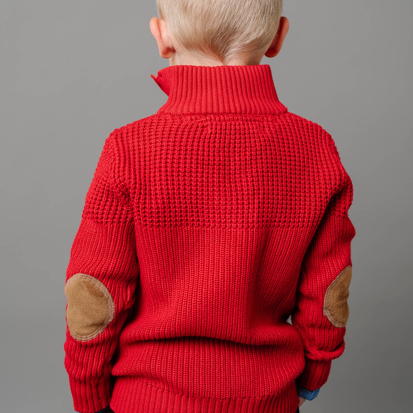 Organic Mix Stitch Mock Neck Sweater with Elbow Patches
