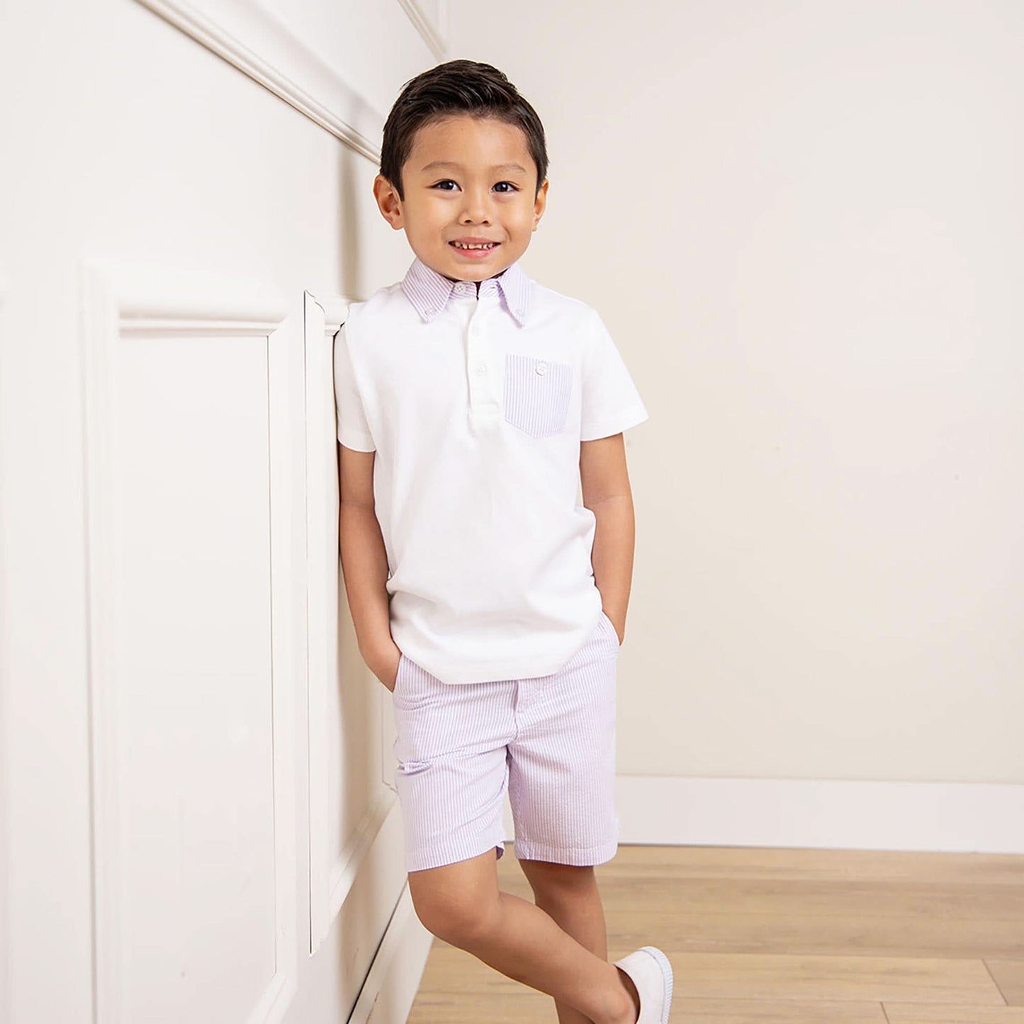 Organic Jersey Polo with Seersucker Trim - Baby