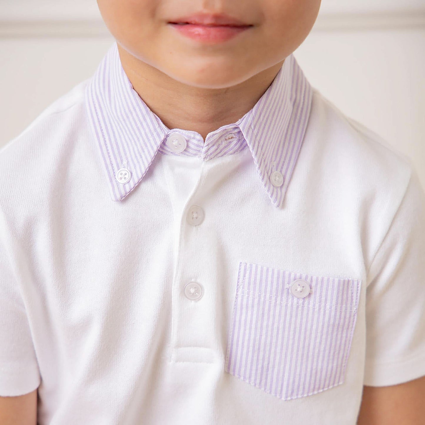 Organic Jersey Polo with Seersucker Trim - Baby