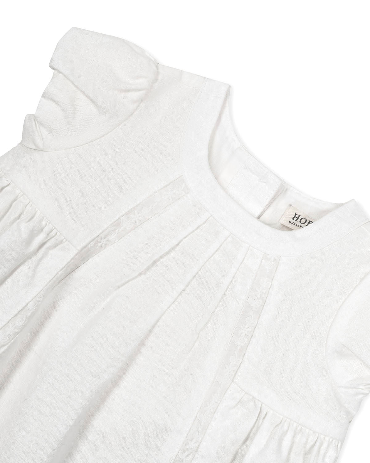 Hope & Henry White Special Occasion Linen Dress and Bonnet, Linen Bow Soft Shoe - Boxed Gift Set