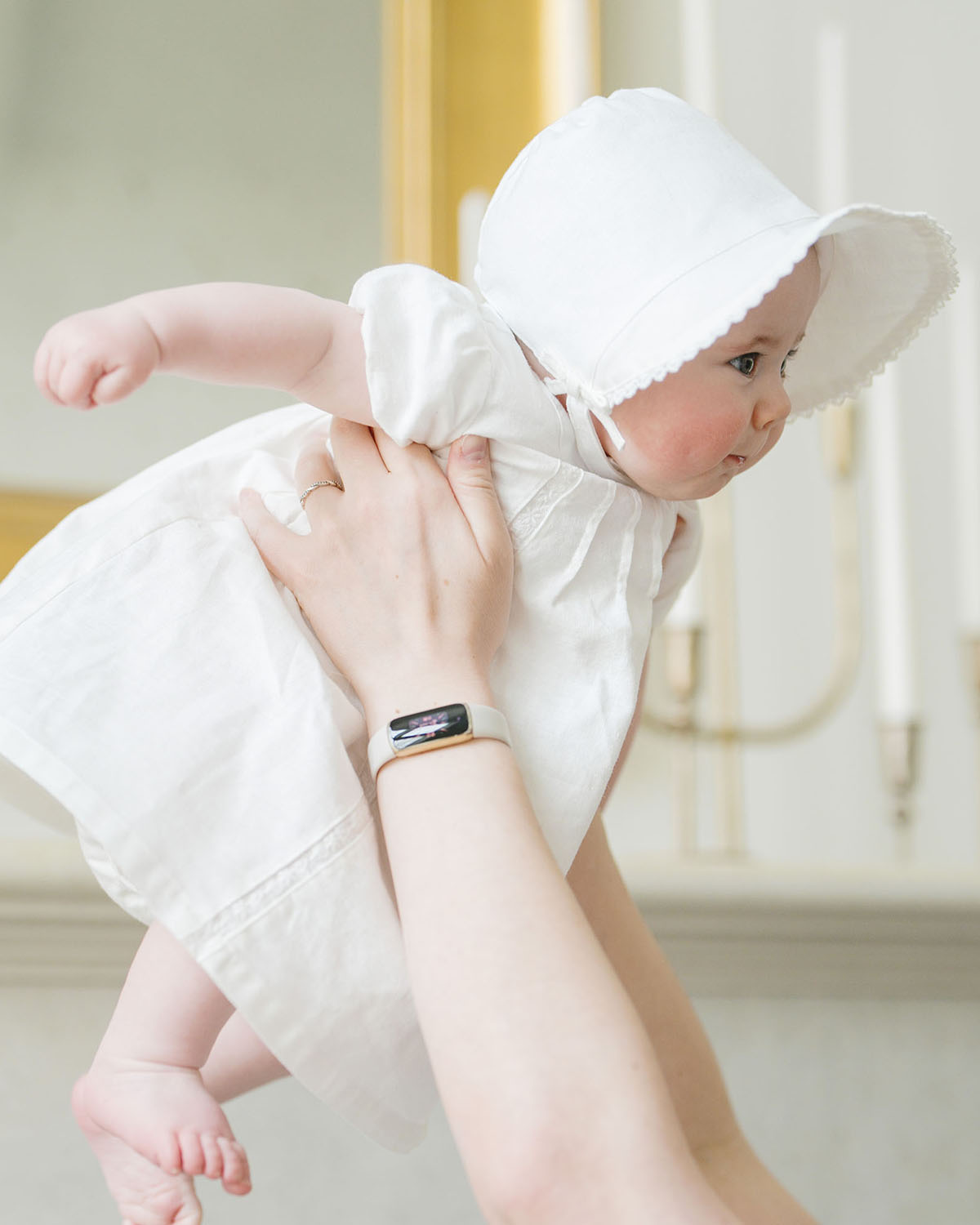 Hope & Henry White Special Occasion Linen Dress and Bonnet, Linen Bow Soft Shoe - Boxed Gift Set