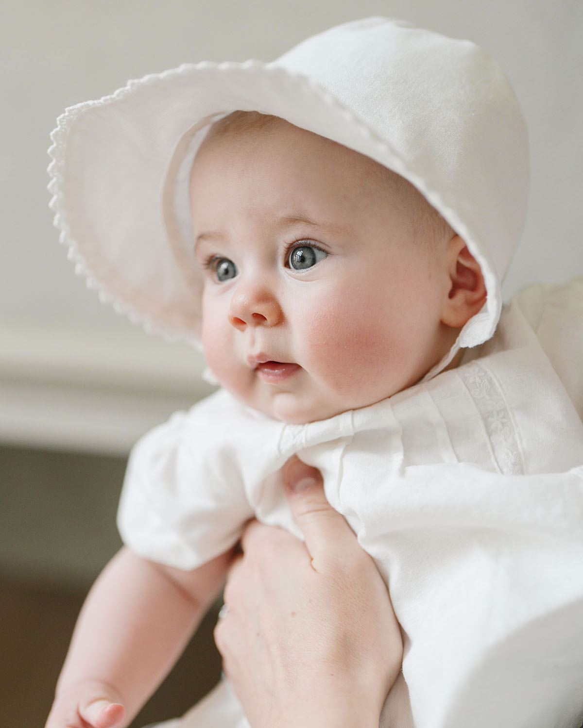 Hope & Henry White Special Occasion Linen Dress and Bonnet, Linen Bow Soft Shoe - Boxed Gift Set