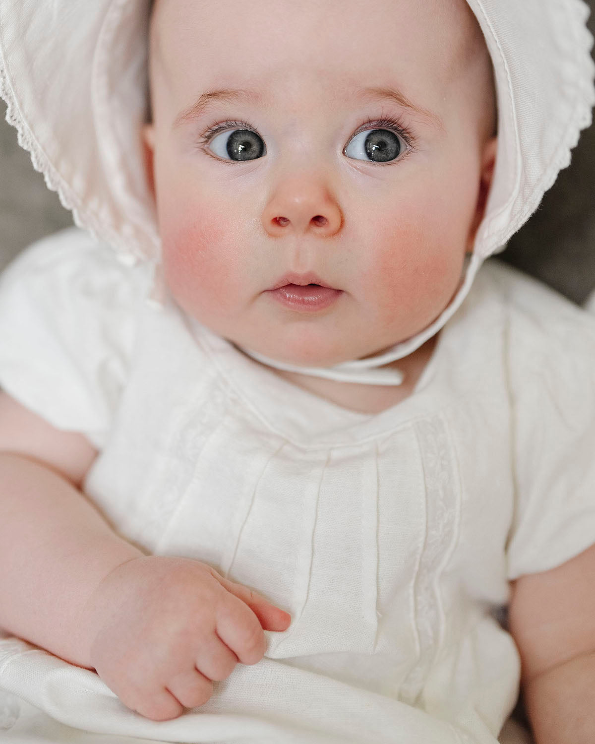 Hope & Henry White Special Occasion Linen Dress and Bonnet, Linen Bow Soft Shoe - Boxed Gift Set