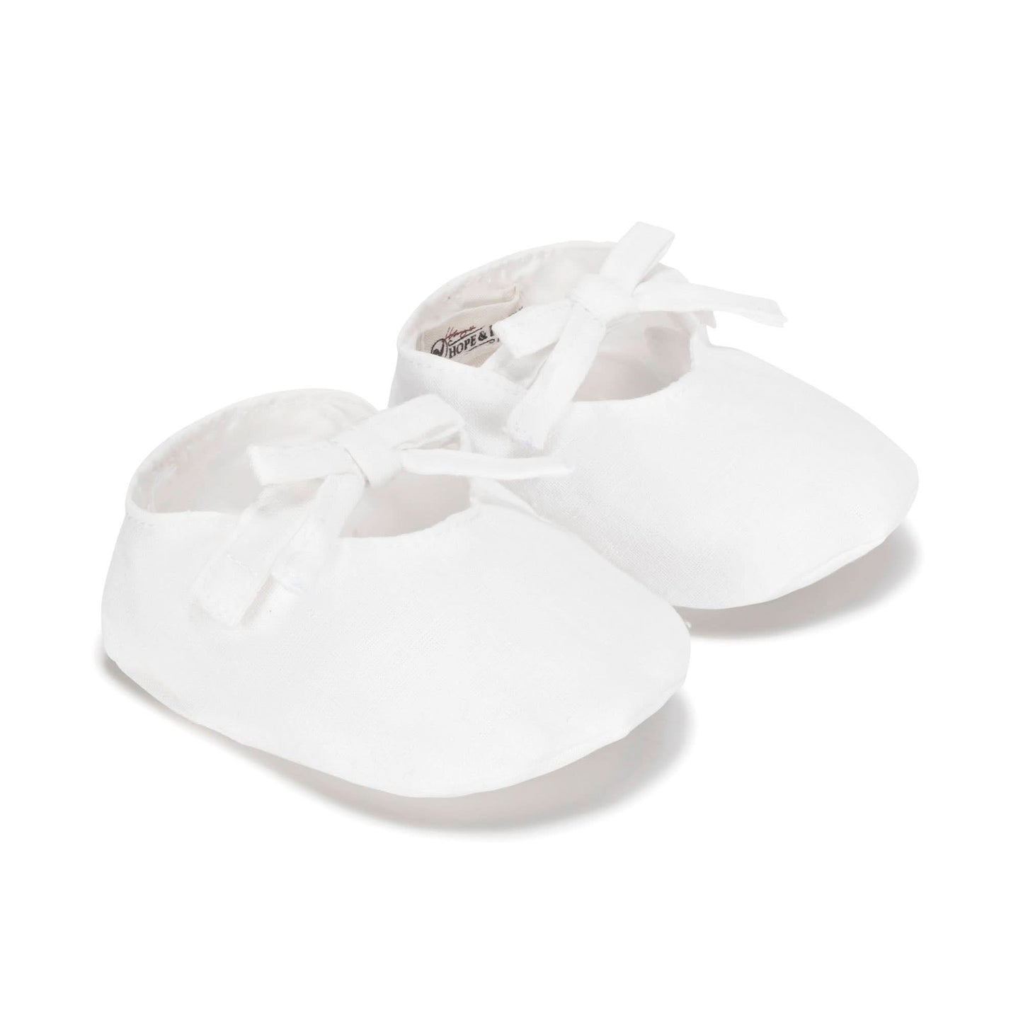 Hope & Henry White Special Occasion Linen Dress and Bonnet, Linen Bow Soft Shoe - Boxed Gift Set