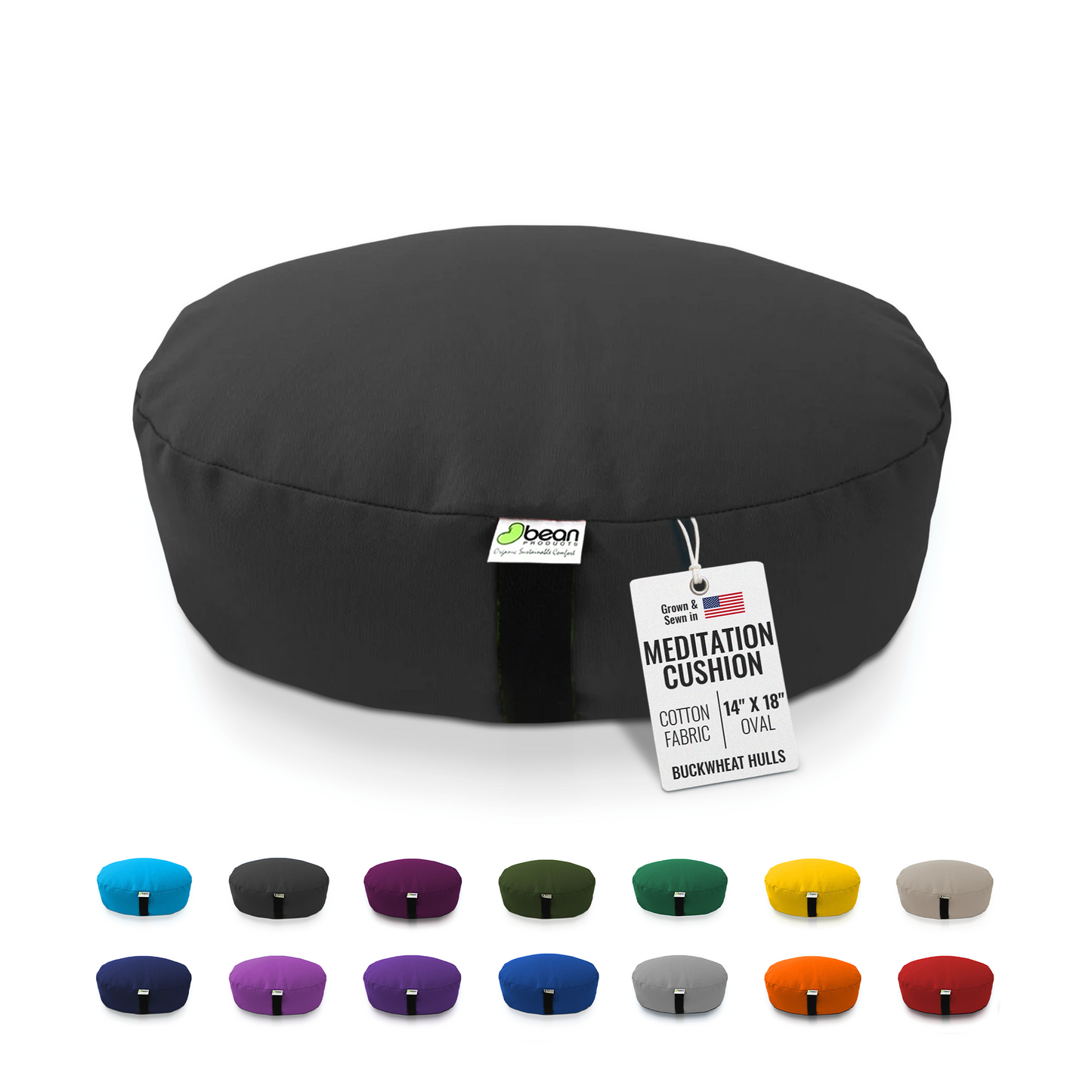 Zafu Meditation Cushion yoga pillow - Cotton & Organic Buckwheat Hull filling, Made in USA