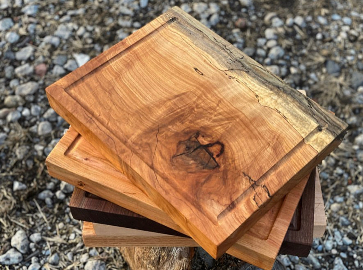 Beech Square Cutting Board with Juice Grooves and Built-In Handle
