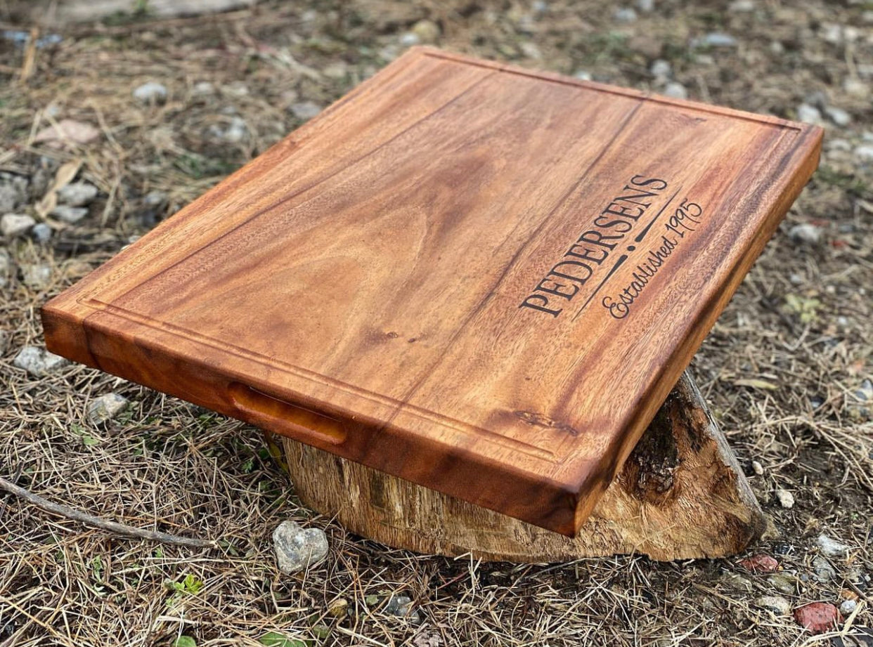 Acacia Square Cutting Board with Juice Grooves and Built-In Handle