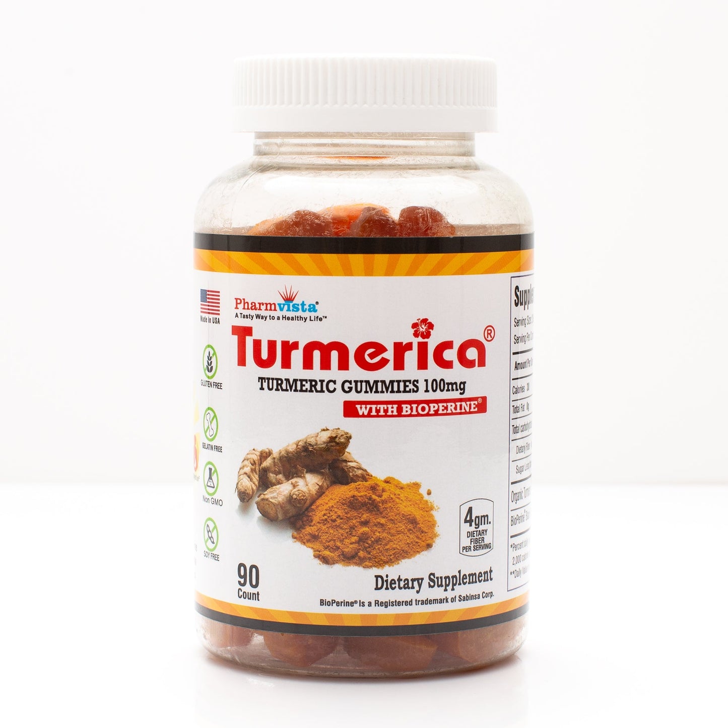 Turmeric Curcumin Gummies  - 100mg with BioPerine Black Pepper for Enhanced Absorption, 90 Count