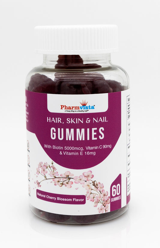 Hair Skin & Nail Gummies with Biotin, Vitamin C and E - Vegan, Gluten Free & Non-GMO Ingredients - 60 Count
