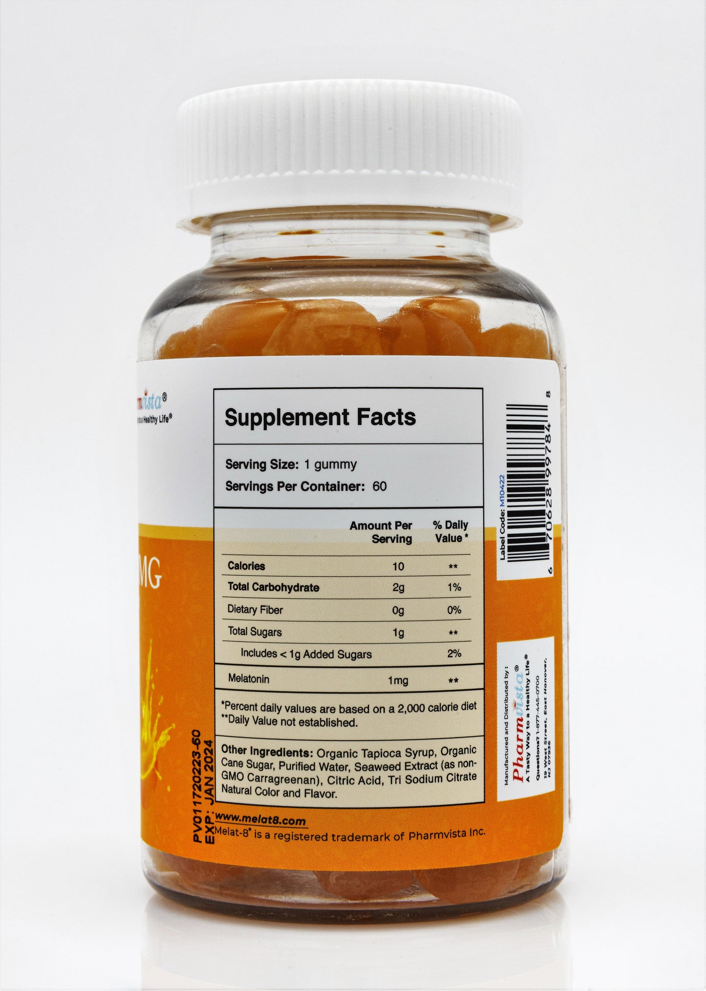 Melat-8 Low Dose Melatonin Gummies - Melatonin 1mg in a Natural Orange Flavor for Sleep Support - 60 Count