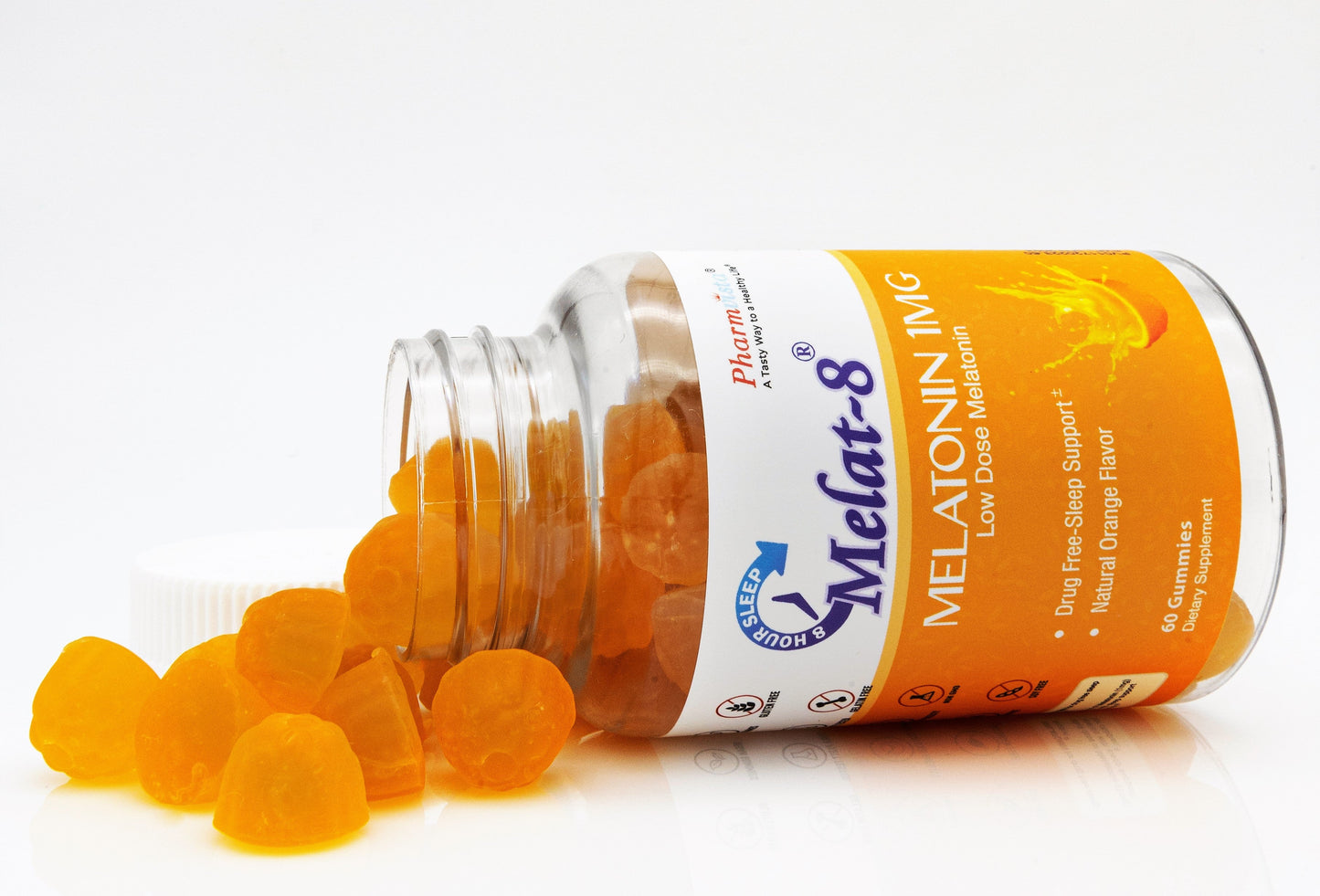 Melat-8 Low Dose Melatonin Gummies - Melatonin 1mg in a Natural Orange Flavor for Sleep Support - 60 Count