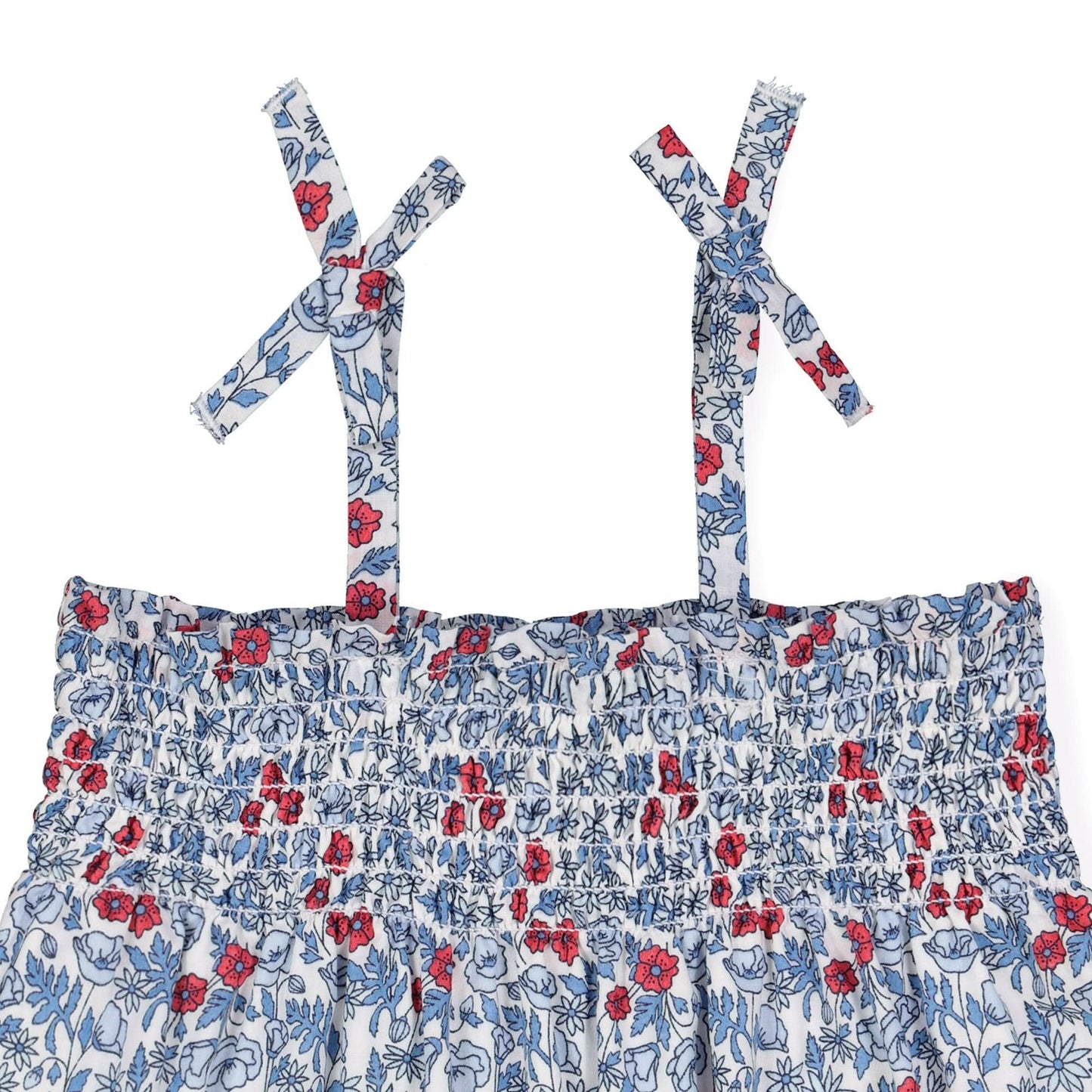 Smocked Romper with Bow Shoulders