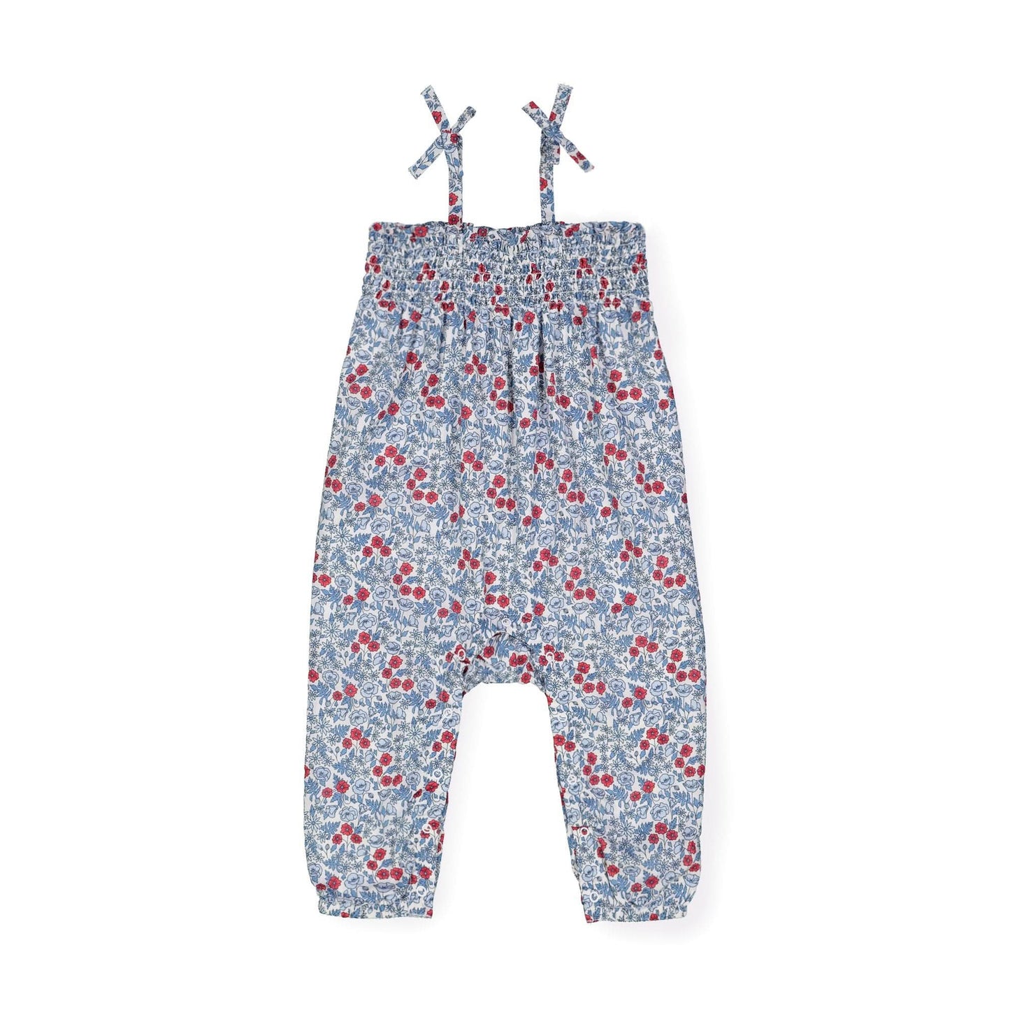 Smocked Romper with Bow Shoulders